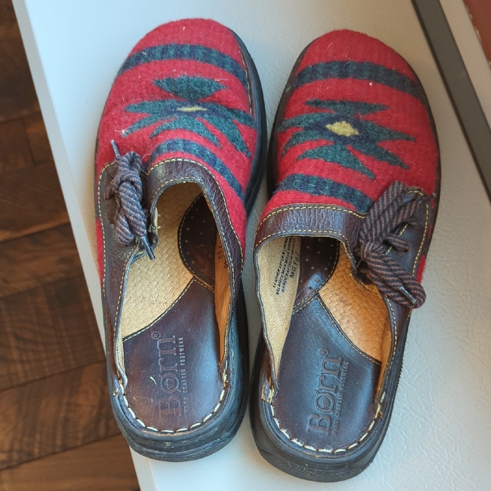 Born Aztec wool clogs. Size 8